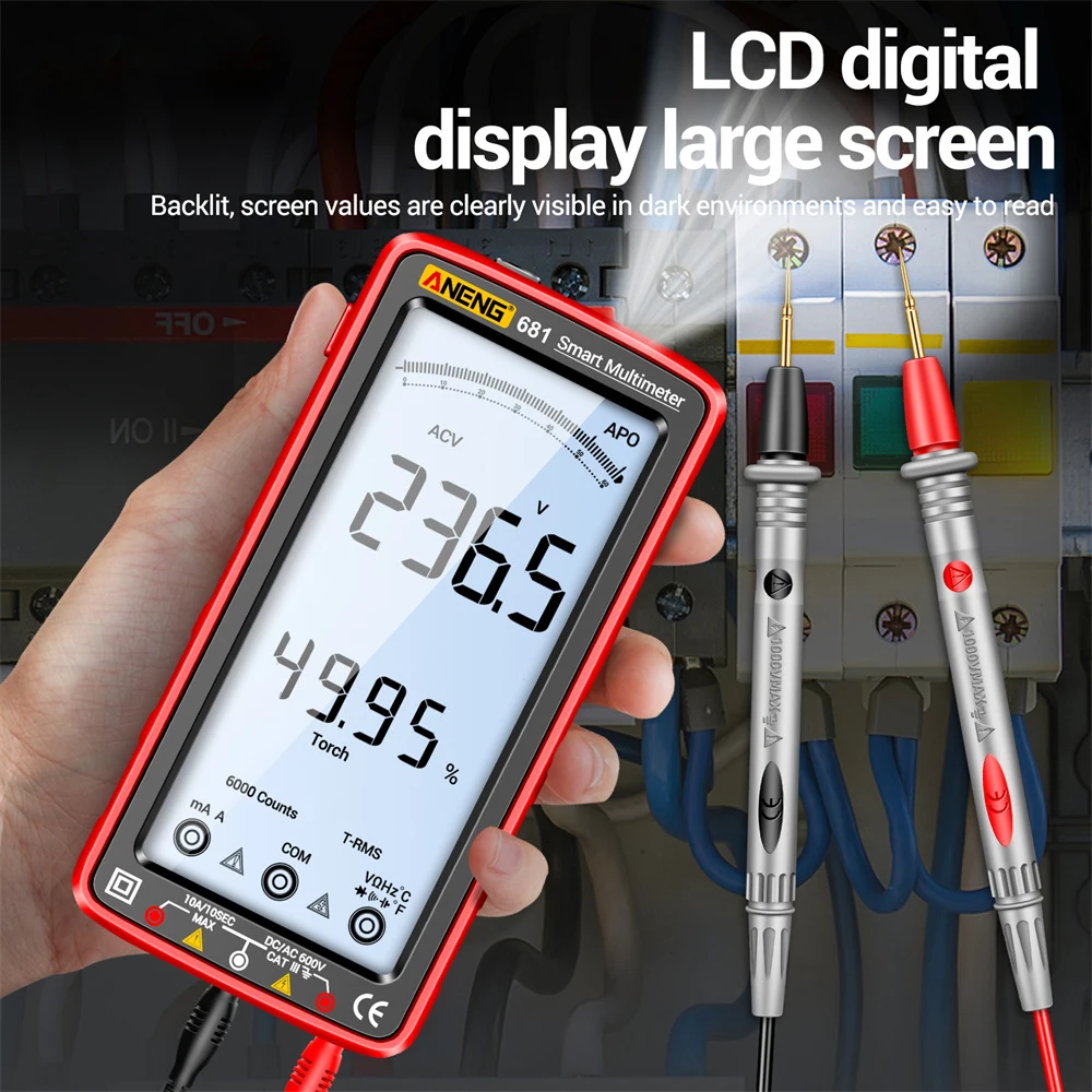 Imagem -03 - Inteligente Lcd Multímetro Digital Recarregável sem Contato ac dc Testador de Tensão Diodo Corrente Resistência Medidor de Capacitância 6000 Contagens