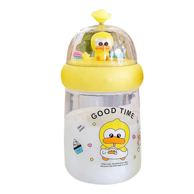Cute Yellow Duck Portable Water Bottle – Kawaii Student Cup with Strap, Ins Style Cartoon Design for Girls & Kids,