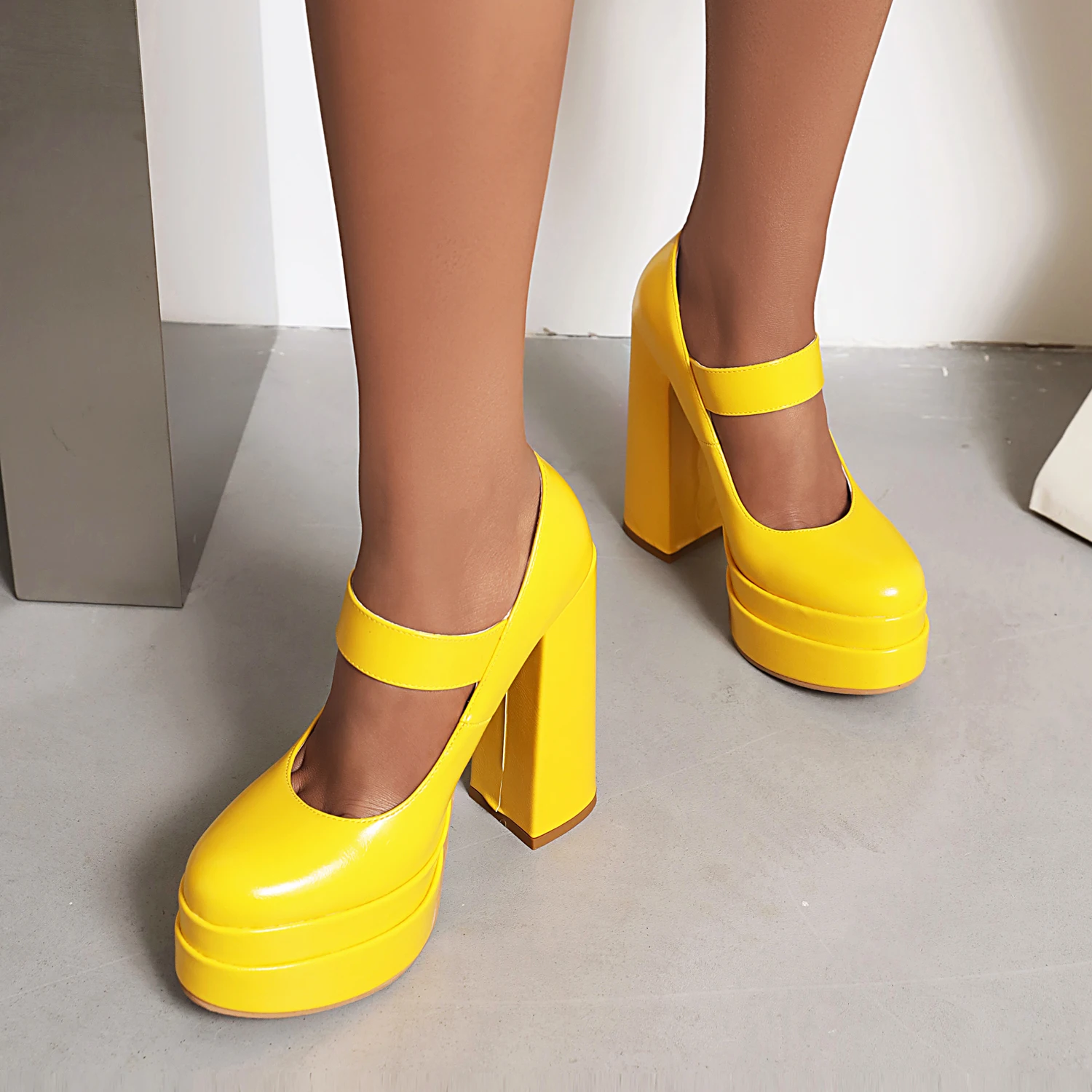 2024 Round Toe Super High Thick Heel Square Button Shallow Pumps Three-Layer Super High Platform Breathable High-Heeled Shoes image 6