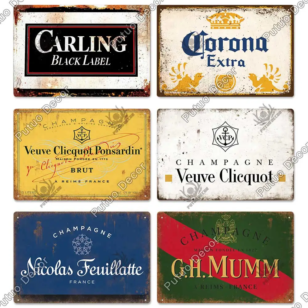 Putuo Decor Champagne Marca Metal Vintage Sinal De Metal Retro Tin Sign Decoração De Parede para Bar Pub Club Man Caverna Casa Decoração Da Parede