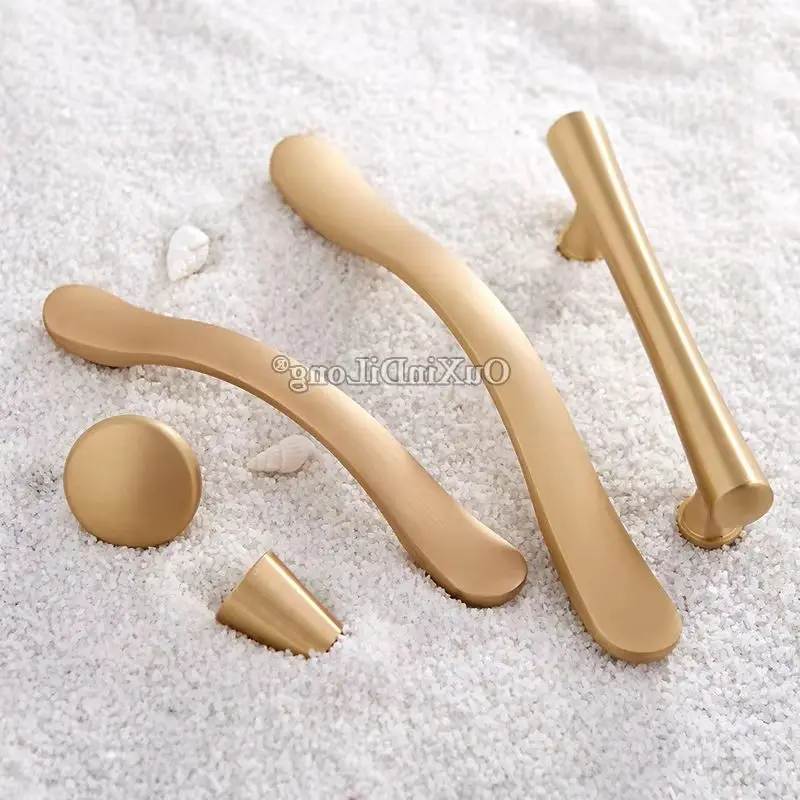 Top Luxury 8PCS European Solid Brass Kitchen Cabinet Door Handles Cupboard Wardrobe Drawer Cabinet Pulls Handles and Knobs