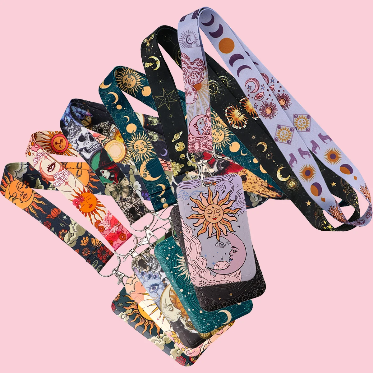 

6pcs/set Sun Moon Face Lanyards for Keys Neck Strap ID Card Subway Access Badge Holder Phone Straps Keychain Accessories Gifts