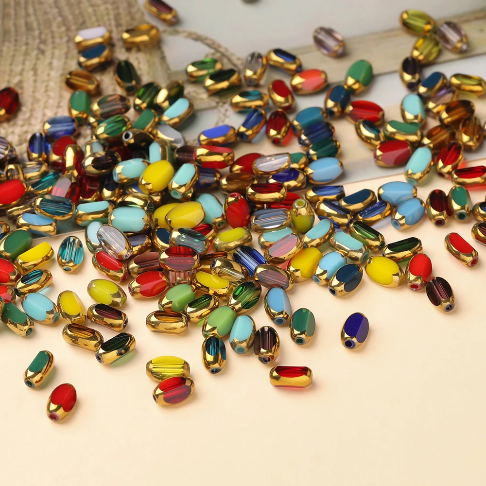 20pcs/Lot Oval Glass Beads Plated Golden Color Crystal Loose Spacer Bead Diy Bracelet Necklace Jewelry Making Accessories