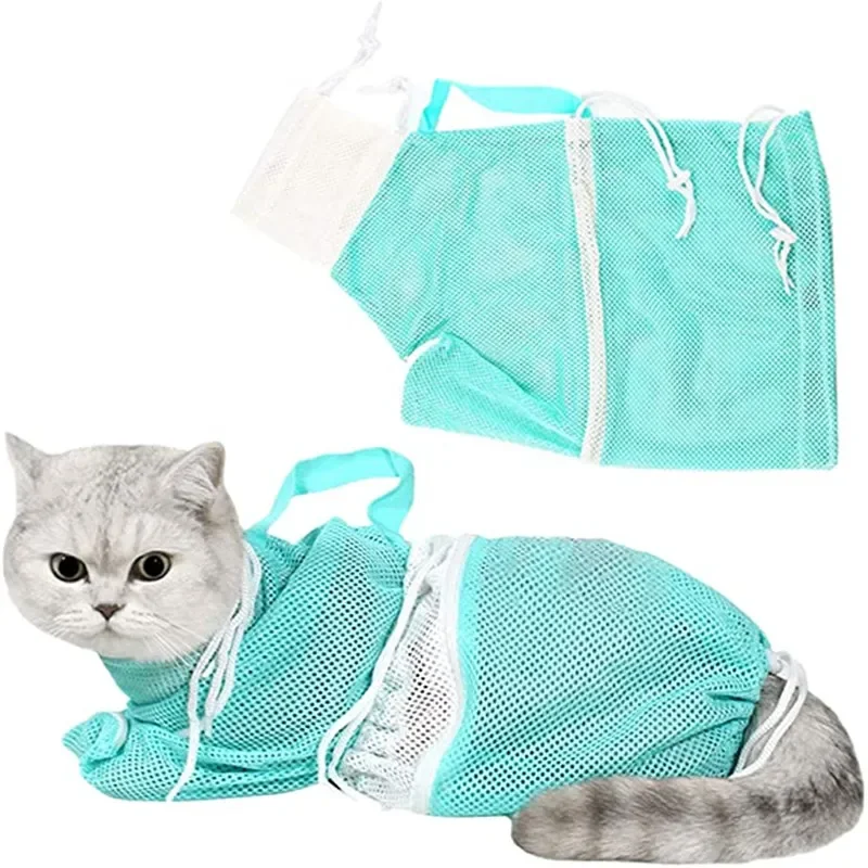 Mesh Cat Grooming Shower Bag Polyester Wash Mesh Bags Adjustable Cats Restraint Bag Prevent Scratching For Bathing Nail Trimming