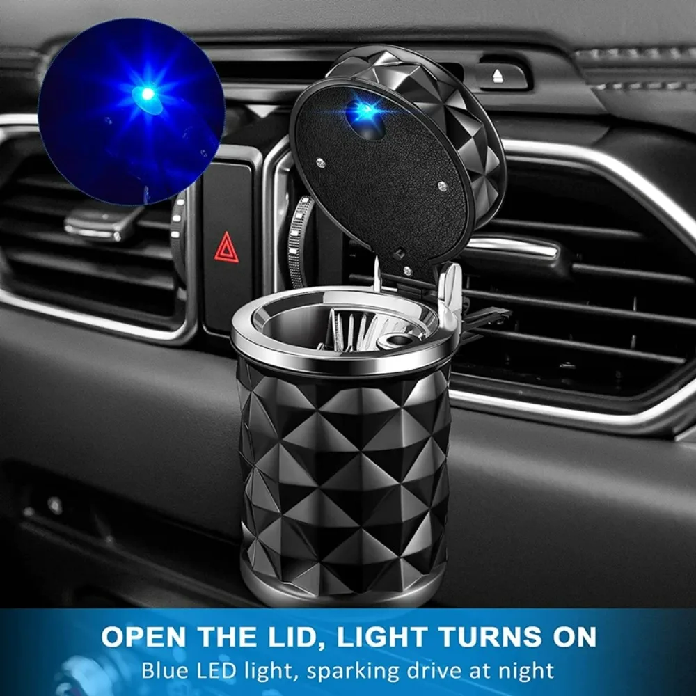 Car Ashtray With LED Light Universal Alloy Ash Tray Aluminum Cup Smokeless Auto  Flame Retardant Cigarette Holder Box