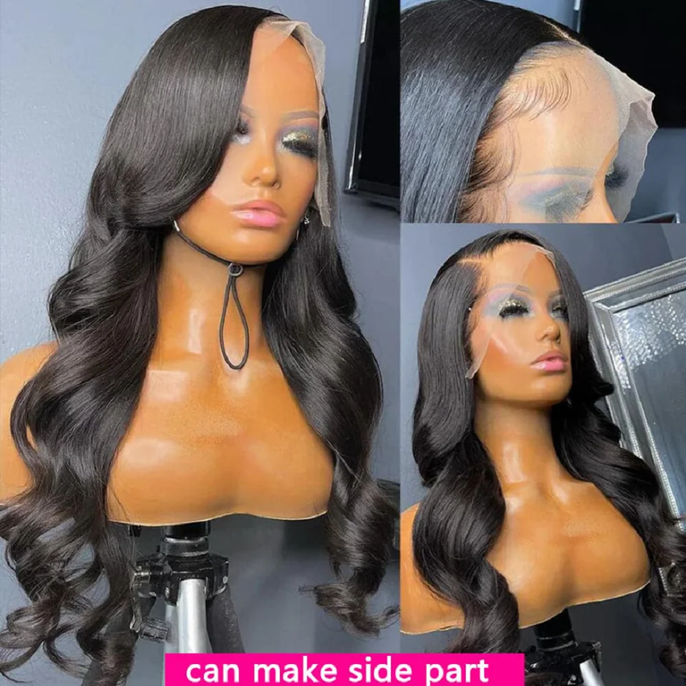 Wig Depan Renda Gelombang Tubuh 13X4 Hitam Alami Rambut Manusia Wig Frontal Renda Transparan HD Pra Pencabutan dengan Rambut Bayi dengan Kepadatan 180%
