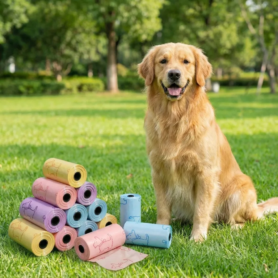 20 Rollen Macarons in zufälligen Farben, aus Polyethylenmaterial, mit großem Fassungsvermögen für Katzen- und Hundekot. – Detail 2
