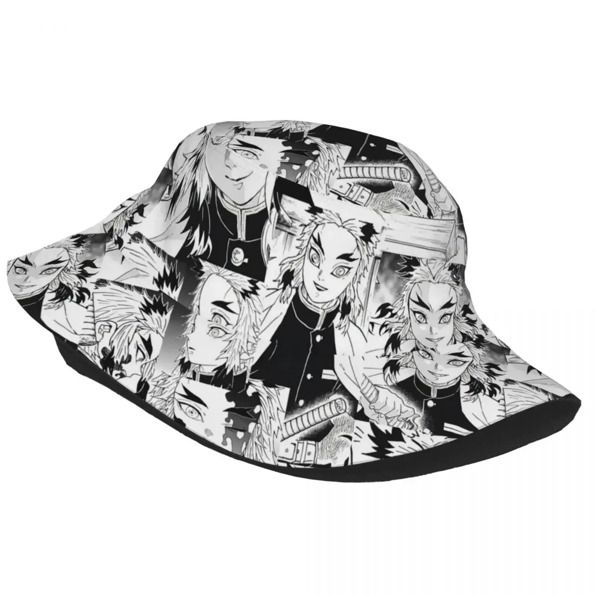 Women Bucket Hat Rengoku Aniki Collage Summer Beach Vacation Getaway Headwear Hiking Fisherman Hats Demon Slayer Plaid Bob