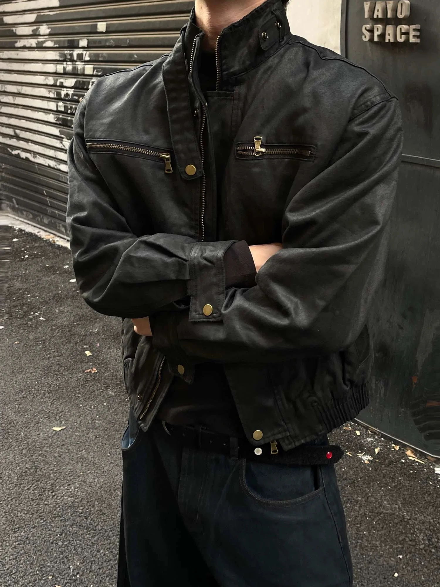 

Винтажная женская куртка-бомбер в стиле ретро-американский мотоциклетный кэжуал, свободного кроя, с воротником-стойкой, из вощеного хлопка, на молнии