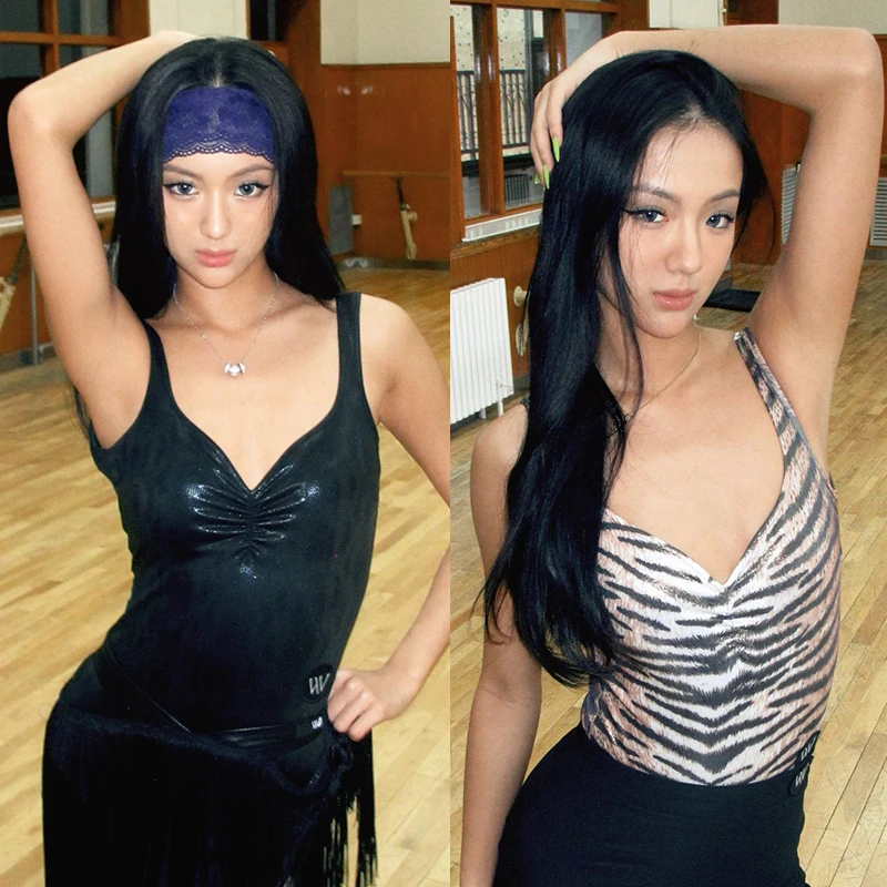 

New Sexy Tiger Print Latin Dance Tops Sleeveless Summer Latin Dance Clothes Practice Tops Rumba Ballroom Dance Clothing DNV24062