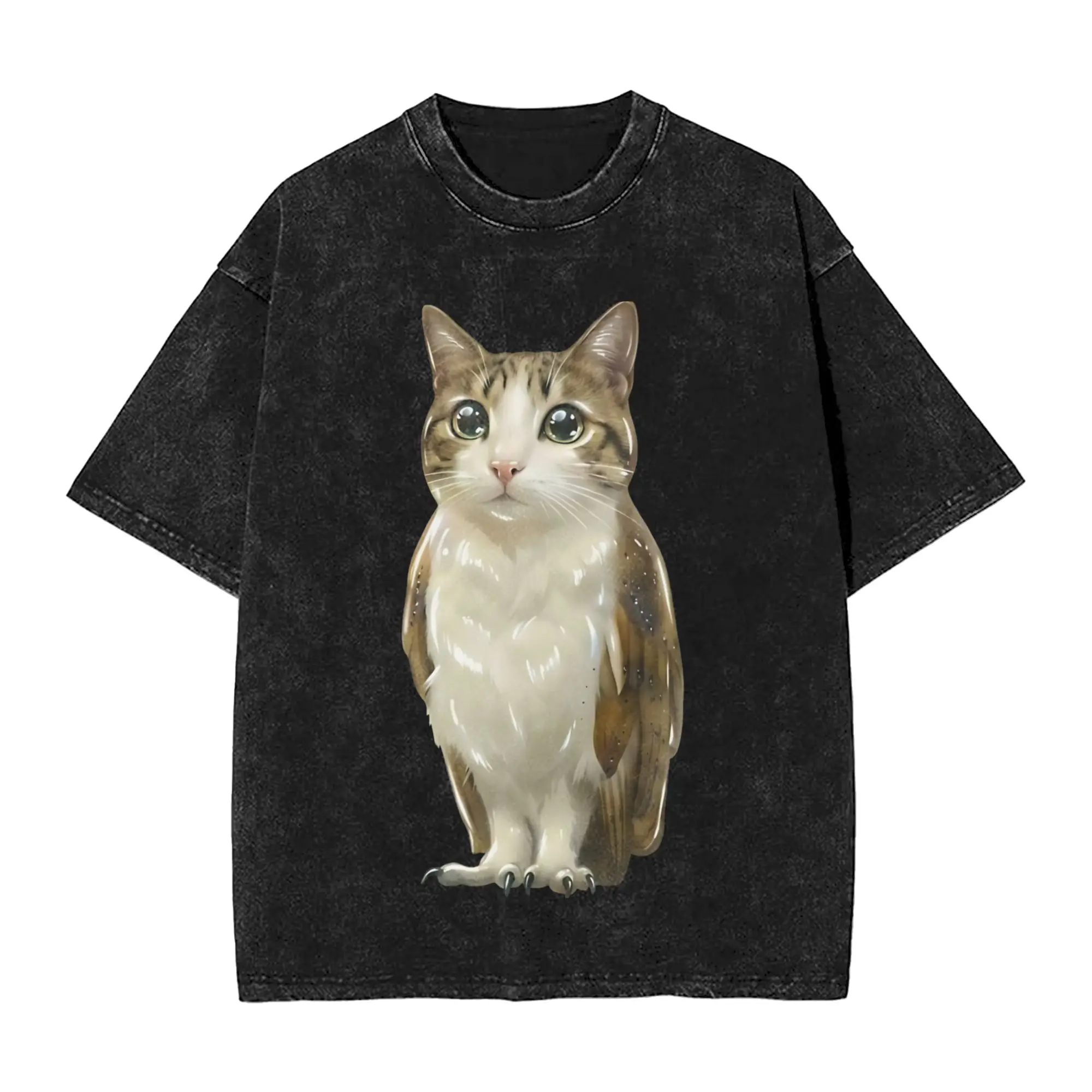 Cute Surreal Cat Owl Hybrid Fantasy Creature T Shirt Summer Y2K T Shirts Casual Hipster Tshirt For Men Short-Sleeve Simple Tops