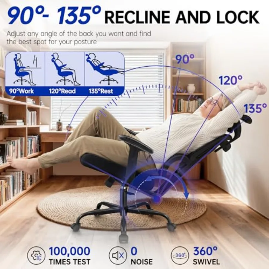 Ergonomic Office Chair, High Back Mesh Computer Chair with Comfortable Adaptive Lumbar Support, Built-in Coat Hanger, SGS Class view 6