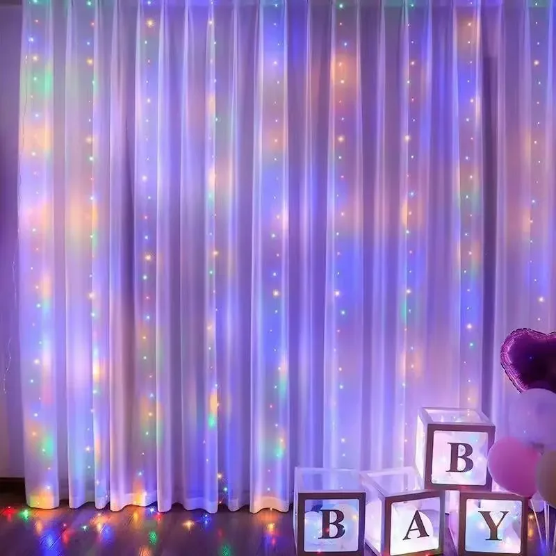 Width 3M LED Garland Curtain Lights 8 Mode Remote Control Fairy Light String Wedding Christmas Decor for Home Ramadan Festival
