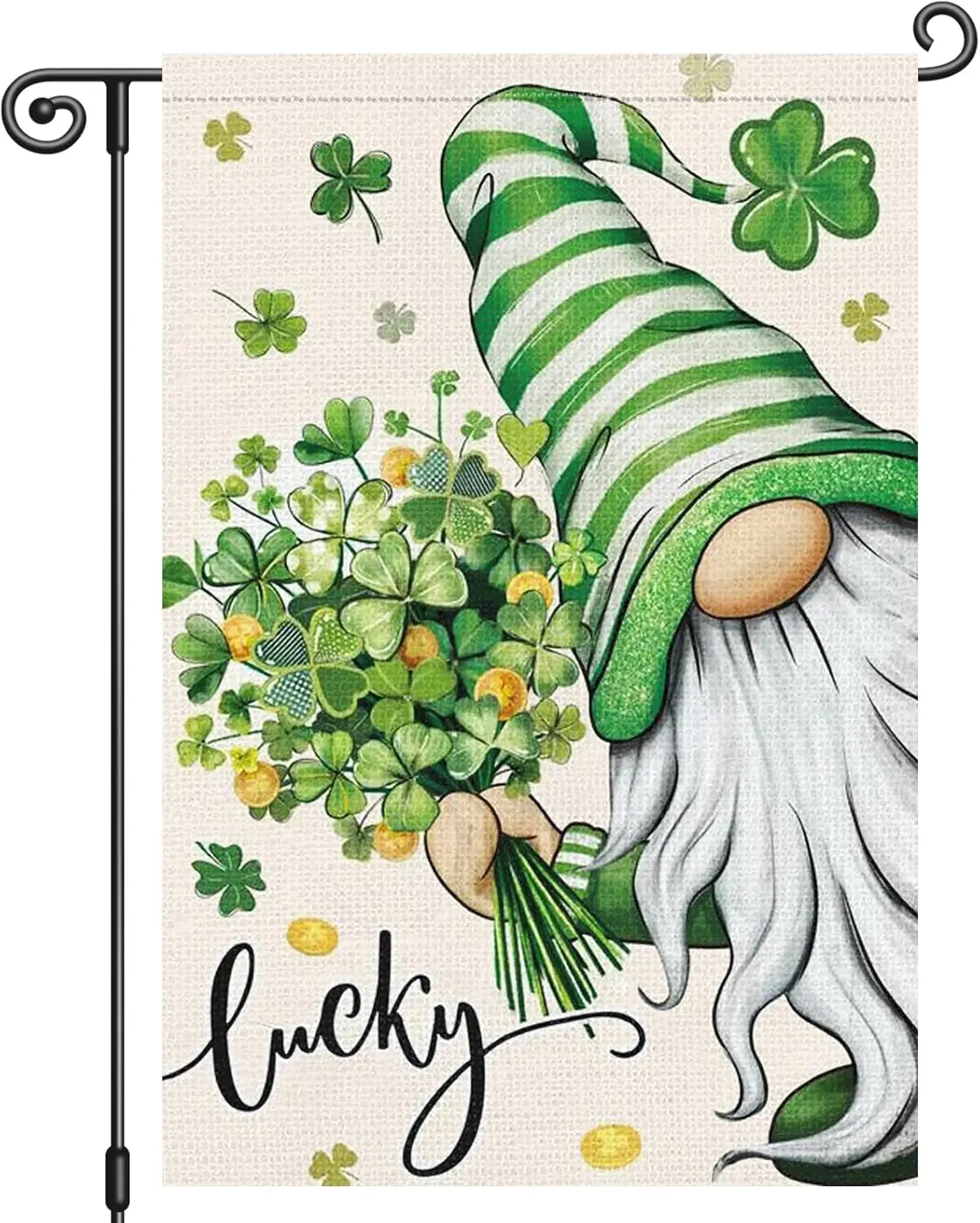 Louise Maelys St Patrick's Garden Flag Gnome Lucky Shamrock Clover 12x18 Inch Double Sided Floral Small Burlap Welcome S AAS