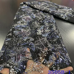 Luxury black African Mesh Sequins Lace Fabric 2024 High Quality French Embroidery Sequin Lace Fabric Women Eevening Dress