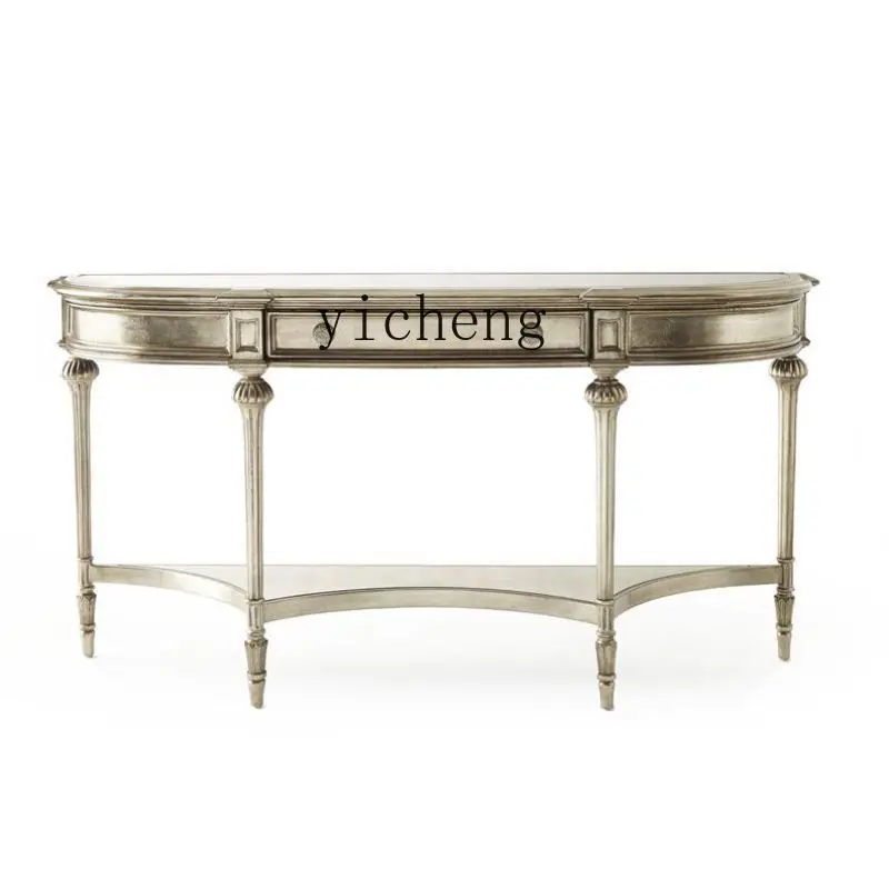 

Zk Light Luxury Solid Wood Carved Console Tables Retro Lobby Entrance Cabinet Archaism Silver Partition