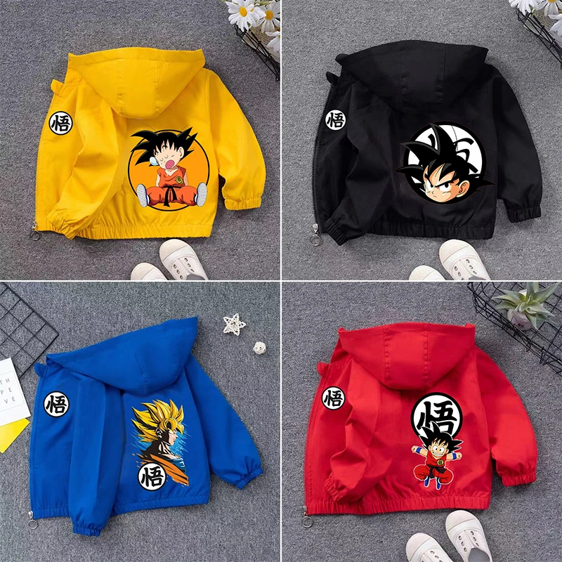 

Dragon Ball Children Hoodie Jacket Coat Baby Girl Boy Cartoon Anime Long Sleeved Zipper Windbreaker Kid Waterproof Outerwear Top