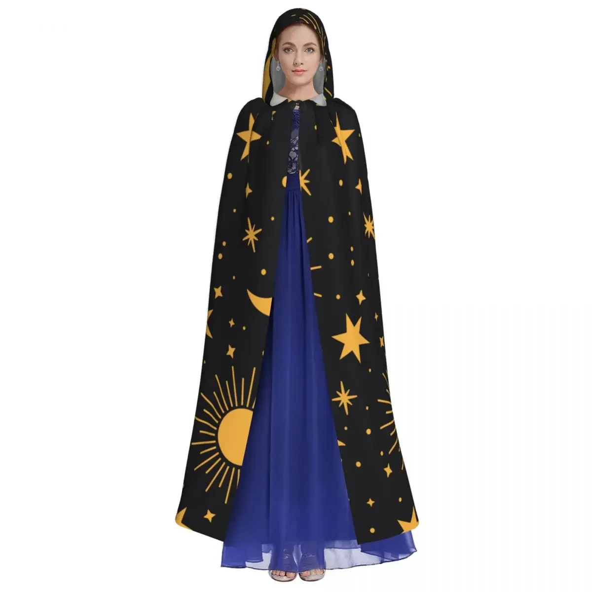 Hooded Cloak Unisex Cloak with Hood Sun Moon Stars Cloak Vampire Witch Cape Cosplay Costume