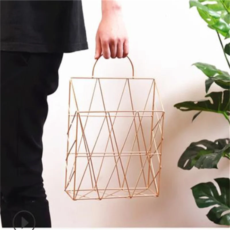 NEW!!!   Desktop Book Storage Basket  Rose Gold Wrought Iron Storage Rack  Portable Multifunctional Storage Basket