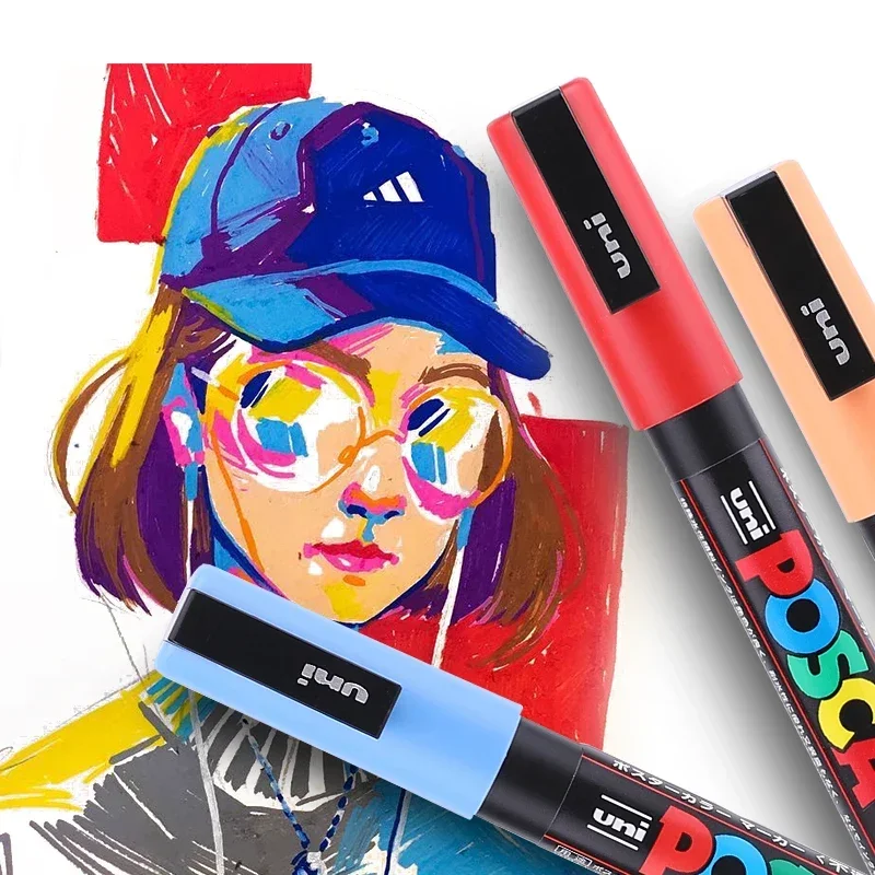 7pcs UNI POSCA Marker Pen Set for Animation Special Pop Poster Advertising Pen Graffiti Painting PC-1M PC-3M PC-5M Art Supplies