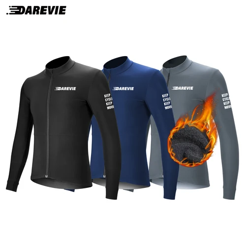 Imagen 1 del producto DAREVIE-Camiseta de ciclismo térmica para hombre, Jersey de ciclismo de lana de invierno, ropa de bicicleta transpirable cepillada suave y cálida de manga larga