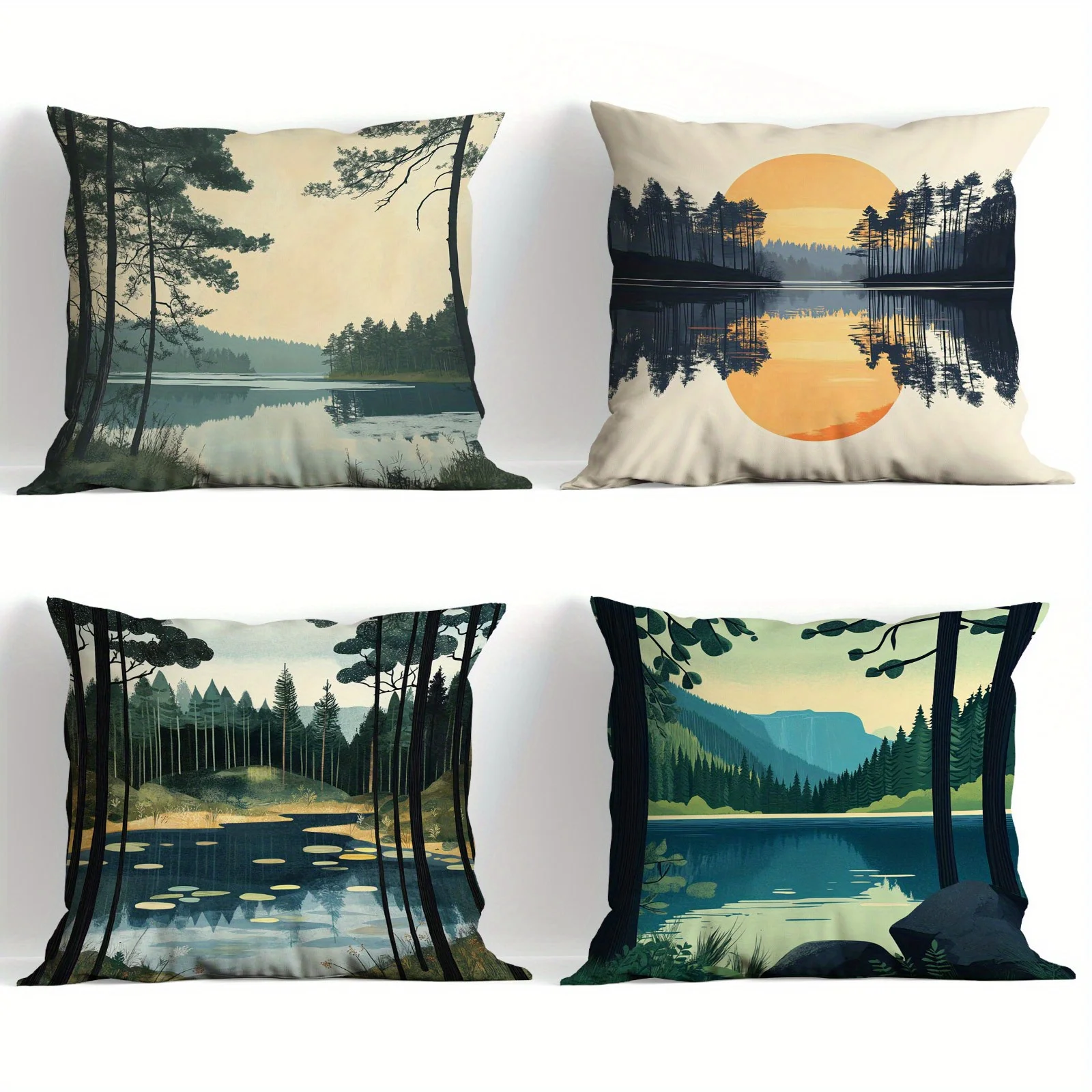 

Forest Lake Illustration Design digital printing pillow cover Short plush Suitable living bedrooms sofas throw cushion cover