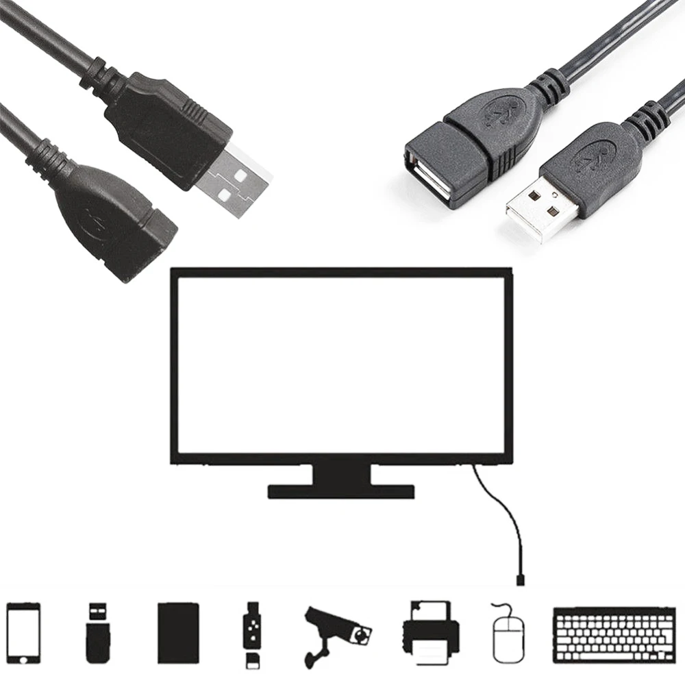 Cabo de Extensão USB 2.0, macho para fio fêmea, cabo de carregamento para PC, desktop, laptop, impressora, mouse, teclado, móvel, disco rígido