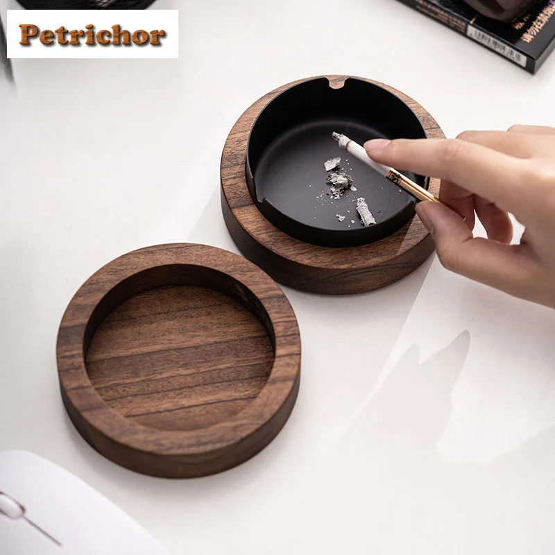 Portable Walnut Wood Ashtray Japanese Tobacco Smoke Odor Removal Ash Tray Weed Smoking Cha Accessories Ornaments Home Decoration