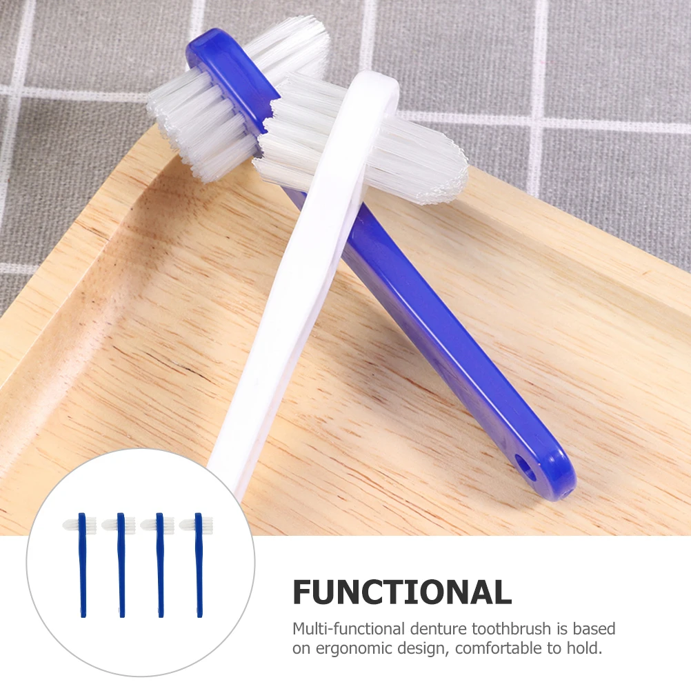 

4 pcs Heads Cleaner Toothbrushes Portable Small Brush Denture Cleaning Brush For Travel Dual Heads Denture Cleaner