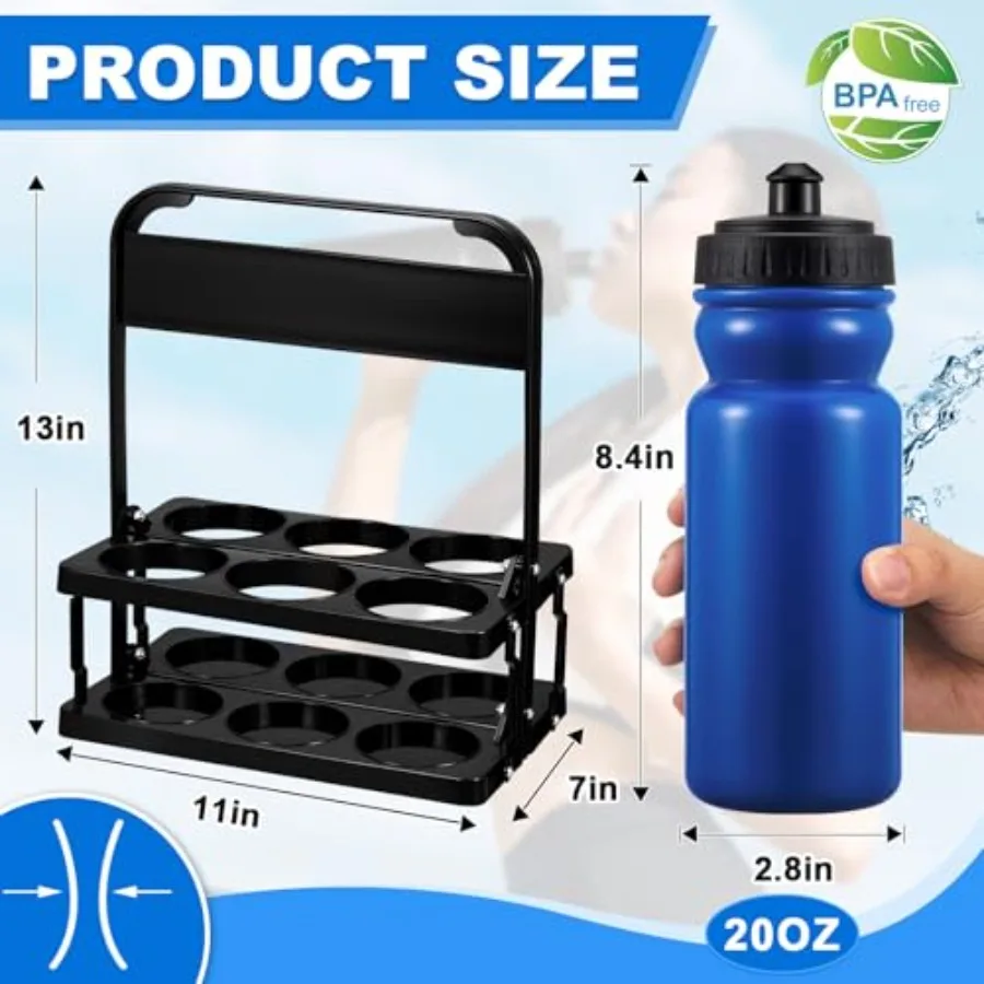Water Bottle Carrier with 20 Oz Bottles and Stickers Plastic Wide Mouth Sports Water Bottle Squeeze Team Bottles with Lid for F