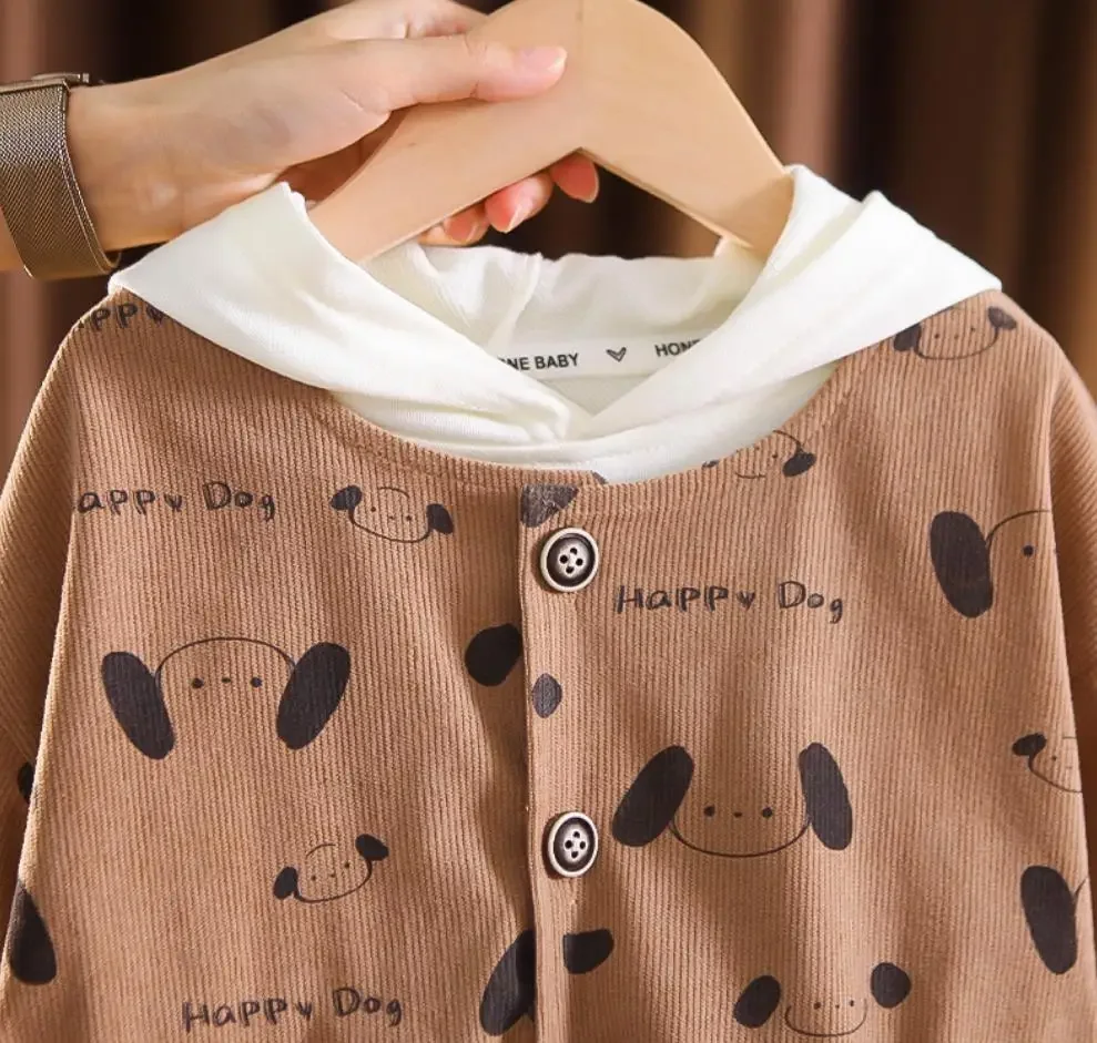 Lente Herfst Pakken voor Kinderen Babykleding 1 Tot 2 Jaar Cartoon Puppy Print Jassen + Capuchon T-shirts + broek 3 Stuks Jongens Outfits