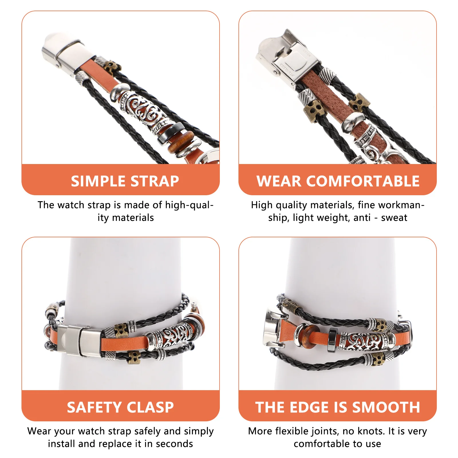 

1Pcs Smart Band Wristband Metal Vintage Replacement Retro Beaded Strap DIY Compatible Fitness Band Metal Wristband