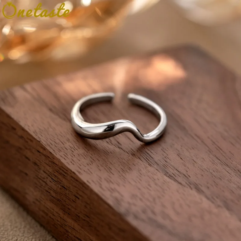 

925 Sterling Silver High Polished Wavy Open Rings For Women Minimalist Trendy Thin Sparkling Lightweight Stacker Ring Party Gift