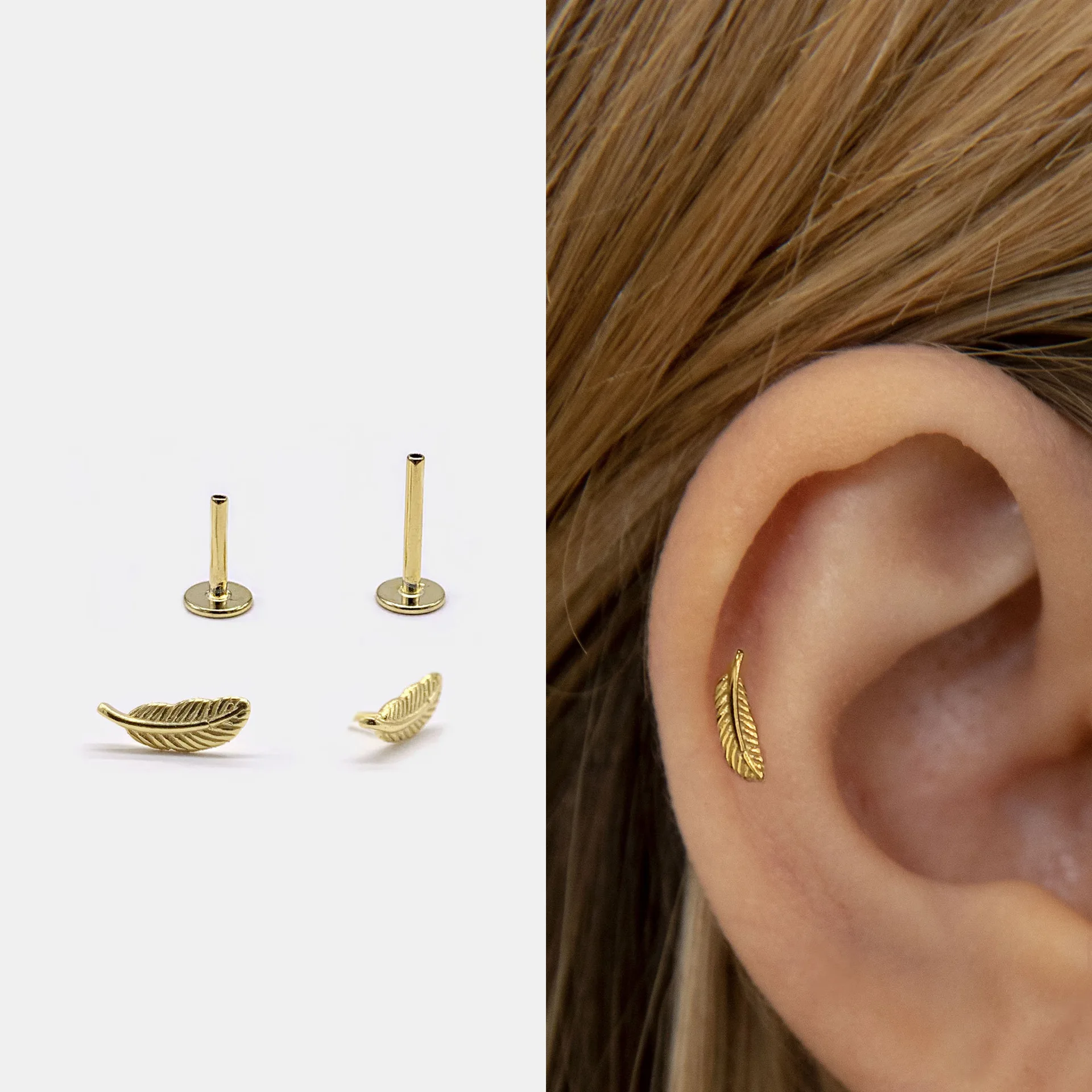 

Eardrum Pin S925 Pure Silver Personalized Piercing Jewelry 18G Cartilage Ear Cuff Feather Flat Head Earrings