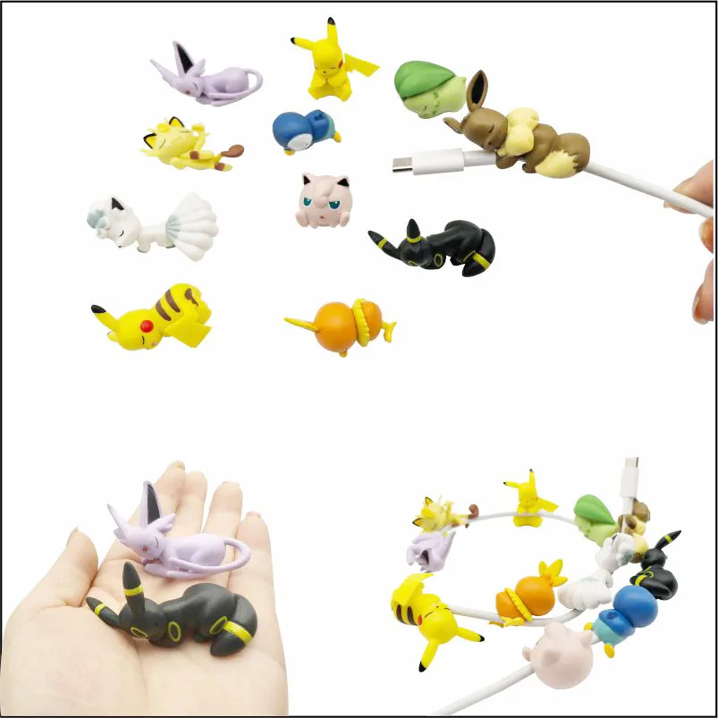 3pcs Pokemon Pikachu Eevee Data Cable Protective Sleeve Cute Cartoon Anime Figure Buckle Usb Charging Cable Protective Cover Toy