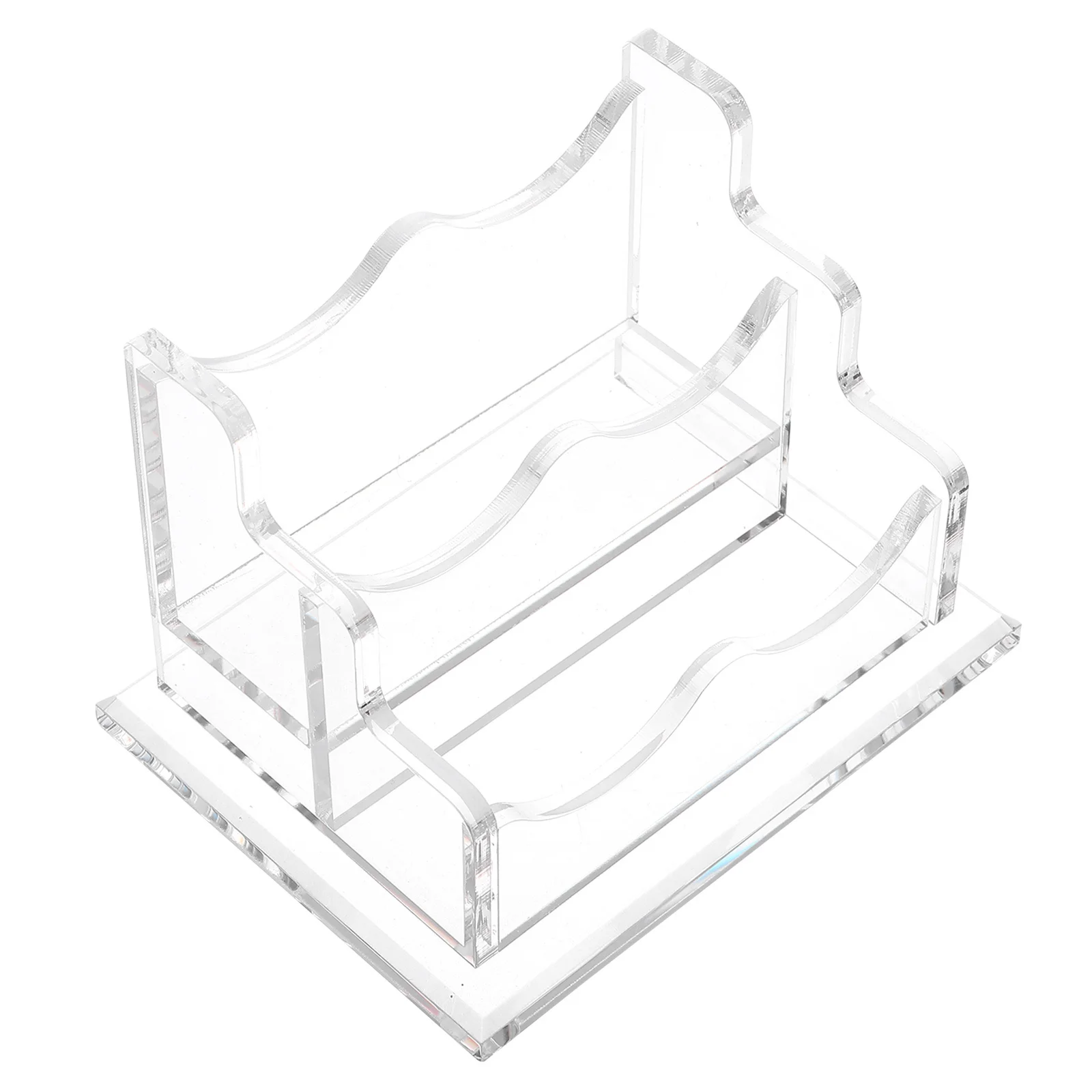 حامل عرض بطاقات العمل من الأكريليك الشفاف، تصميم آمن ذو سعة كبيرة، منظم سطح المكتب الأنيق، قاعدة مكتبية غير قابلة للانزلاق