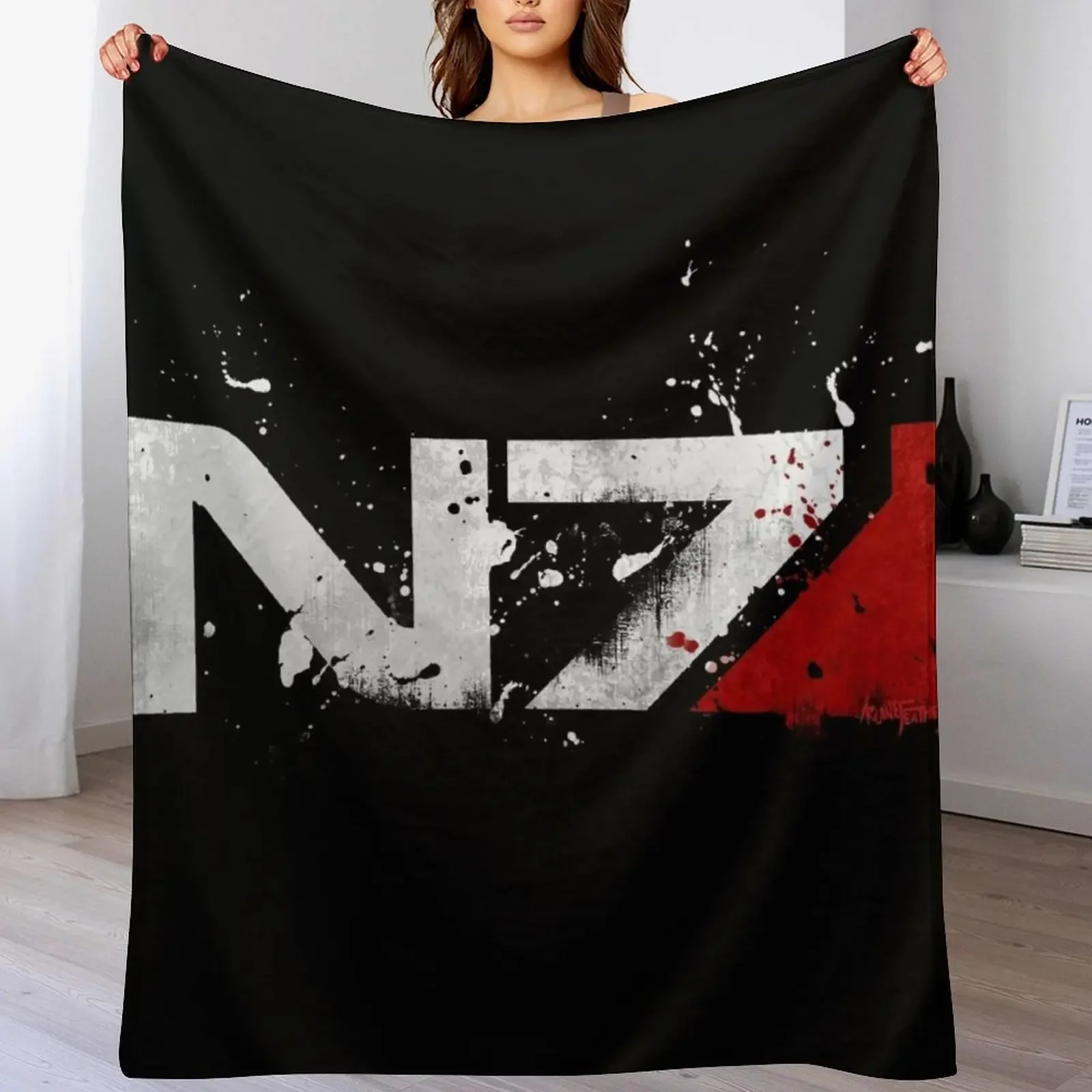 

Mass Effect Distressed N7 Throw Blanket Furry Heavy Bed covers Personalized Gift Blankets