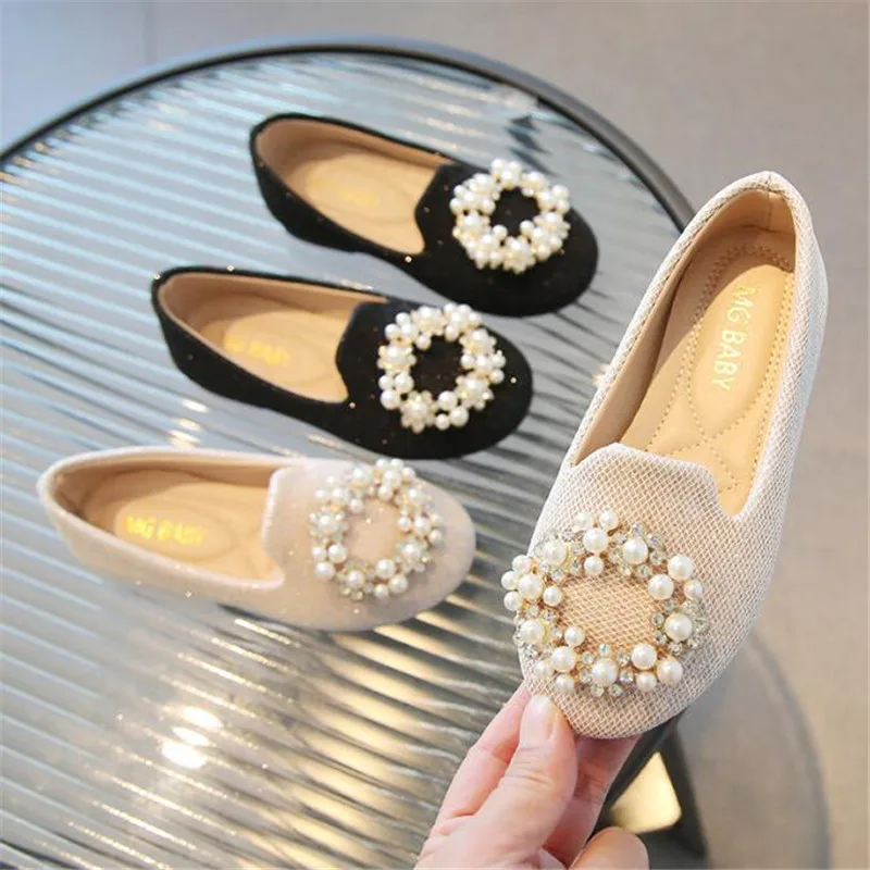 Girls Leather Wedding Shoe Fashion Children Soft Flats Sequins Kids Casual Shoe