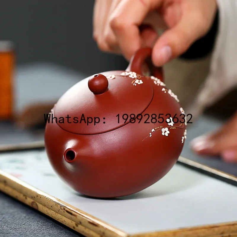 

4-10 famous big red pure handmade robe purple clay pot, dark fragrance Xishi plum blossom teapot travel tea set 1