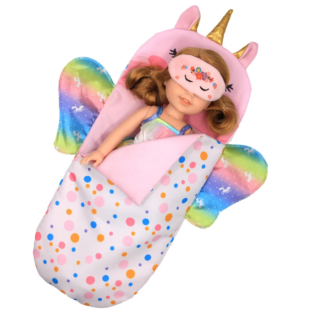 Doll Clothes and Doll Sleeping Bag Set Sleeping Bag Pillow Eye Mask Toys Play Set Fits 10-12 Inch Dolls