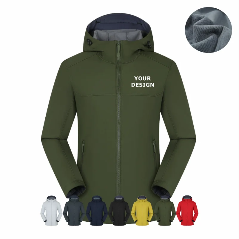 

Windbreakers Men Jacket Zipper Thickened Hood Coat Keep Warm Plus Size Softshell Hiking Customized Printed Embroidery Jacket