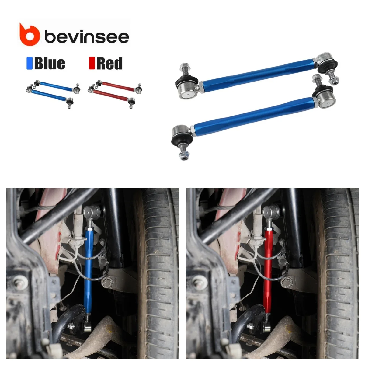 BEVINSEE Adjustable Front Sway Bar End Link Kit for BMW E92 E90 E91 E93 E82 E87 E81 E88 Z4 E89 X1 E84 Replace 31356765933/4