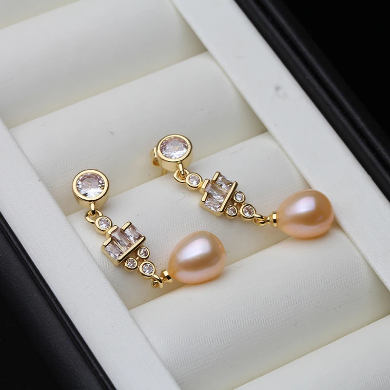 Natural Freshwater Pearl Earrings For Women,Gold Plated 925 Sterling Silver Real Pearl Drop Earrings Wedding Gift