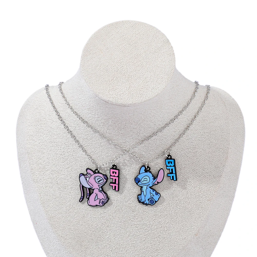 

2Pcs/Set Disney Stitch Angel Shape Pendant Best Friend Necklaces for Girls Kids Fashion Couple Gifts