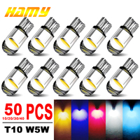 10/50 PCS Car LED COB Bulb T10 W5W Signal Light 12V 7500K White Auto Interior Dome Reading License Plate Lamps Wedge Side Bulbs