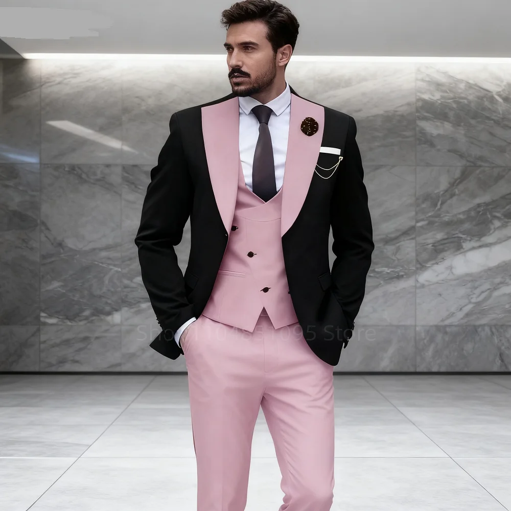 

3-Piece Tuxedo Suits for Men, Blazer Vest and Pants Set, Wedding Dresses, Ceremony Suit, Male Luxury, New Fashion