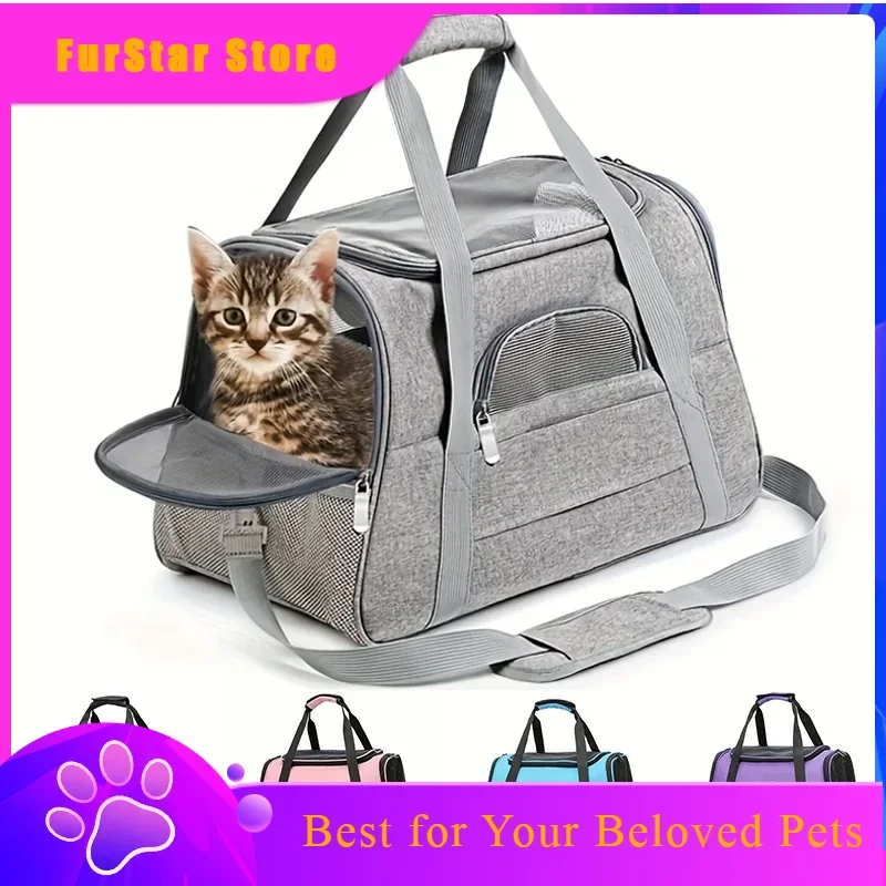 FurstarPortable Cat Bags Soft-Sided Pet Carrying Four-Sided Breathable Carrier Bags With Fur Pad Cats Handbag Travel Bag Transpo