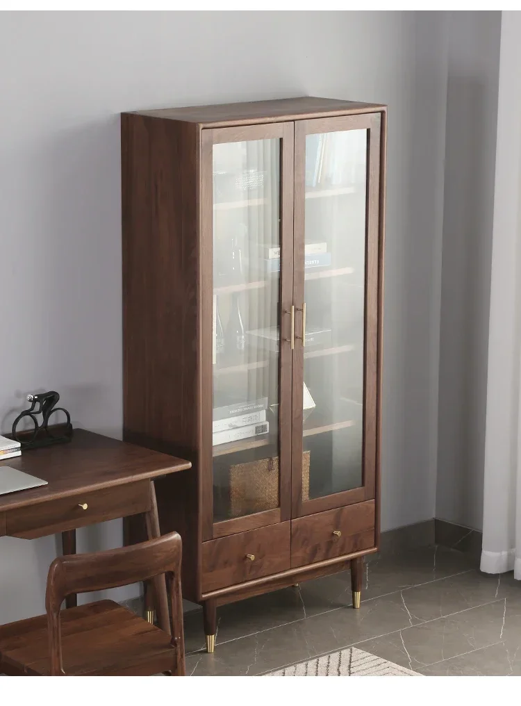 

Книжный шкаф-витрина TT Nordic из массива черного ореха, органайзер для хранения, приставной шкаф