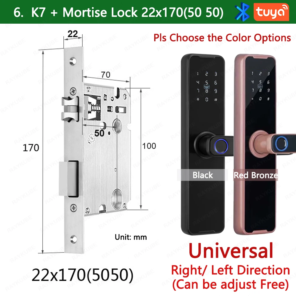 RAYKUBE Biometrisch vingerafdrukdeurslot K7 Pro+ Smart Lock Tuya-app Ontgrendeling op afstand Keyless Lock Elektronisch deurslot