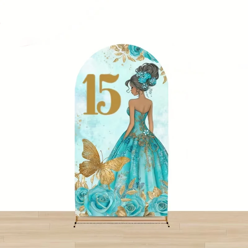 LS 2-Sided Arch Cover Decoration Backdrop Princess Dress Girl 15th Birthday Party Portrait Photo Photobooth Studio Props Banner